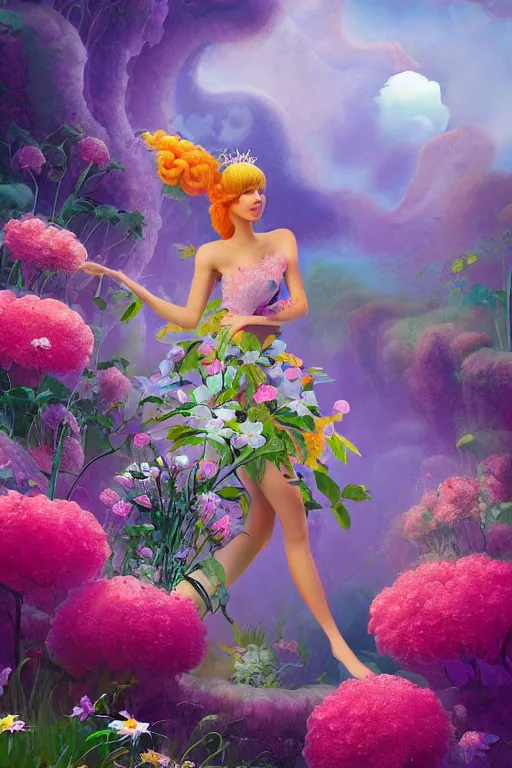 Prompt: a beautiful digital illustration painting fairy princess among the flowers by benoit b. mandelbrot, roger dean. 8 k resolution trending on artstation concept art digital illustration