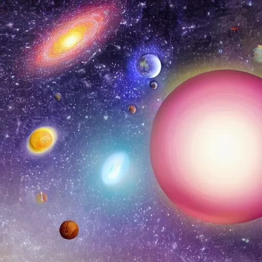 Prompt: picture of Flat universe and 3D Planet popping out with galaxy and star background