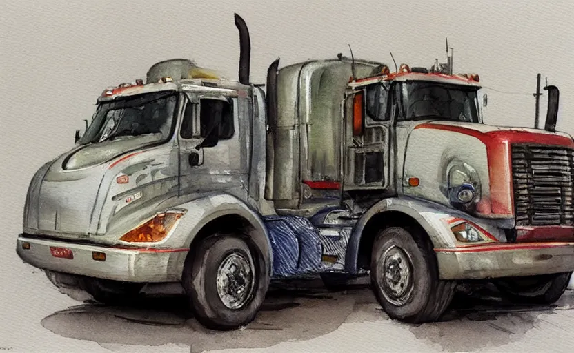 Image similar to concept art of a tractor truck, pinterest, artstation trending, behance, watercolor, by coby whitmore, silver, laser light,