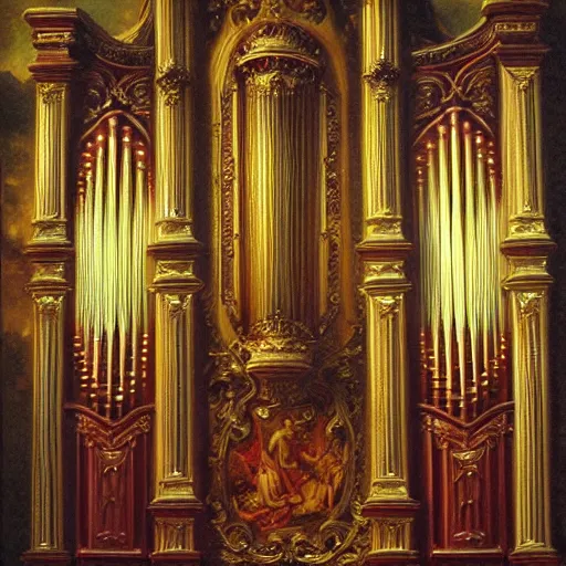 Image similar to tocatta for valheim pipe organ, detailed baroque oil painting