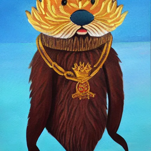 Image similar to oil painting of royal king otter dressed as a king