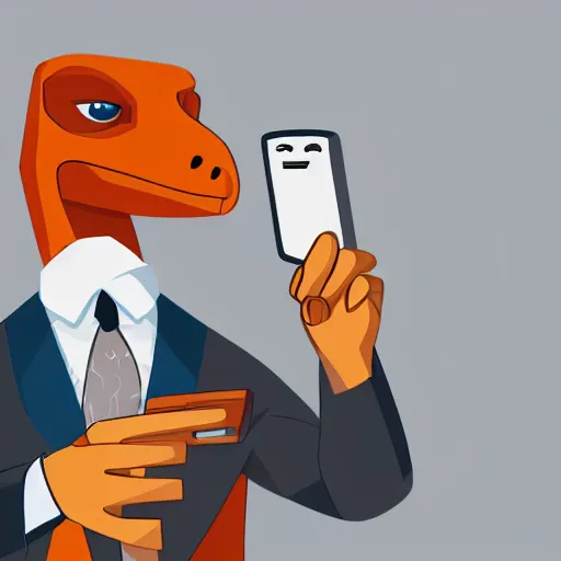 Image similar to a detailed illustration of an anthropomorpich velciraptor wearing a suit and talk with a phone