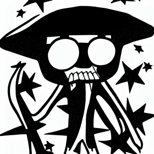 Prompt: cartoon drawing of a grim reaper wearing oversized star shaped sunglasses