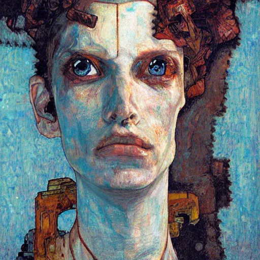 Image similar to portrait of a robot by greg rutkowski in the style of egon schiele