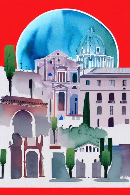 Prompt: minimalist watercolor art of rome, illustration, vector art