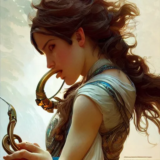 Image similar to a strange blowing horn, d & d, fantasy, intricate, elegant, highly detailed, digital painting, artstation, concept art, smooth, sharp focus, illustration, art by artgerm and greg rutkowski and alphonse mucha