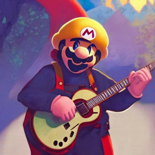 Prompt: Mario Bros playing the guitar with the Beatles Band, intricate, elegant, highly detailed, digital painting, artstation, concept art, matte, illustration, art by Artgerm and Greg Rutkowski and Alphonse Mucha, Simon Stalenhag, hyperreal