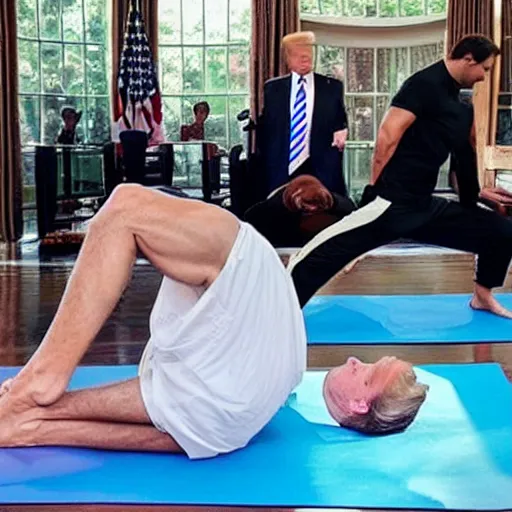 Image similar to donald trump instagram yoga photo shoot