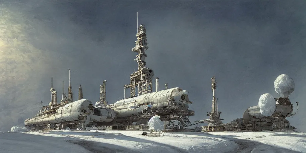 Image similar to soviet space station in the arctic by asher brown durand, tyler edlin, ivan shishkin,