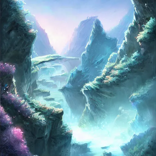 Image similar to a gorge made of crystal by jordan grimmer