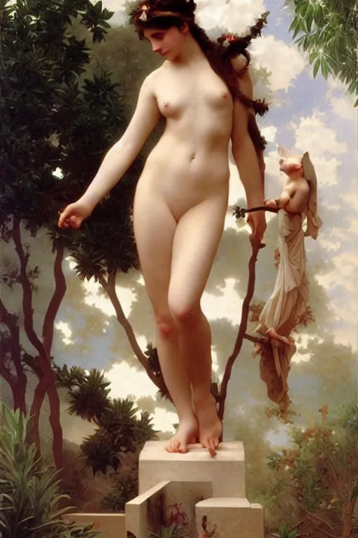 Image similar to a catgirl as a greek goddess, painting by william adolphe bouguereau