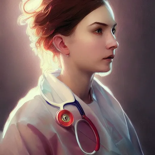 Image similar to portrait of a person named 9iJk11NHVN as a doctor, highly detailed, digital painting, artstation, concept art, sharp focus, illustration, art by artgerm and greg rutkowski and alphonse mucha