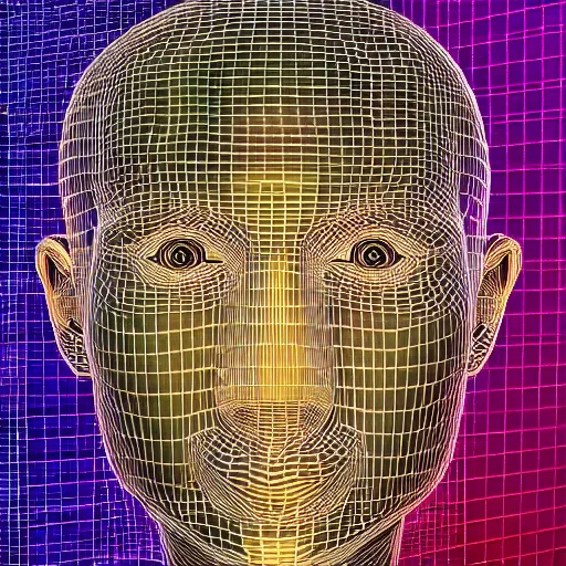 Image similar to a 3d human head made up of shiny holograms