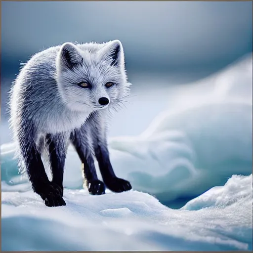 Prompt: an arctic fox made out of icicles, national geographic award-winnning photography