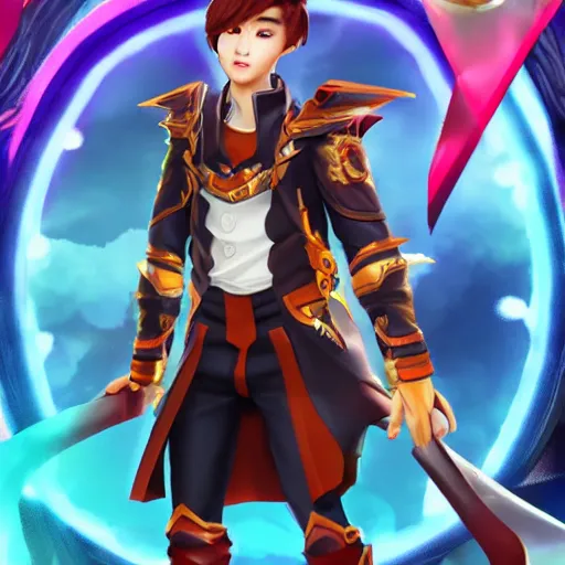 Image similar to xiumin from the band exo as a mobile legends hero, character design, full body, 8 k, high definition, extremely detailed, photo - realistic