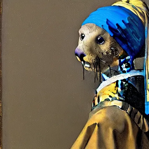 Image similar to A sea otter with a pearl earring by Johannes Vermeer