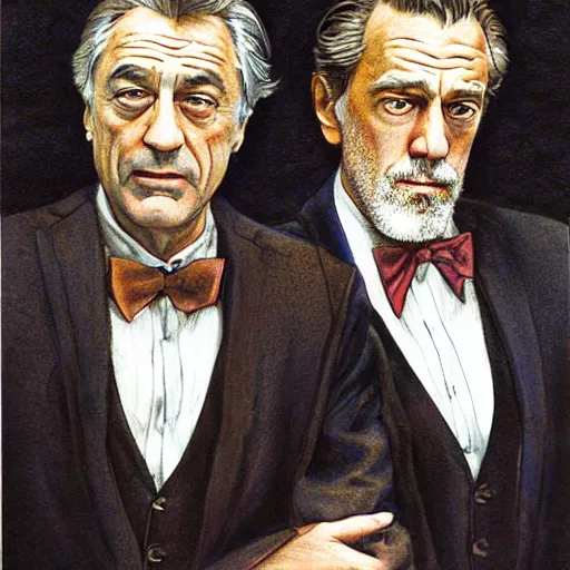 Image similar to Robert De Niro and Hugh Laurie, artwork by Daniel Merriam,