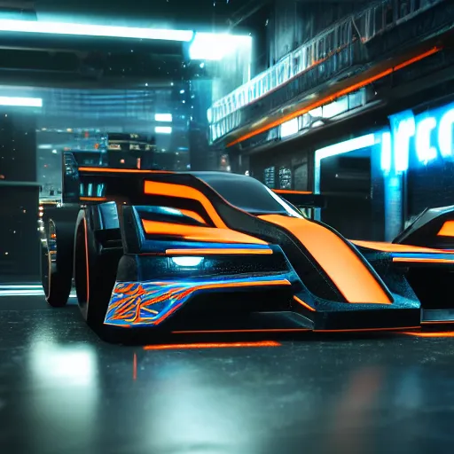 Prompt: a cyberpunk racing computer. Overpower, mat black metal, orange racing stripes, alienware, Beautiful dramatic dark moody tones and lighting, Ultra realistic details,cinematic atmosphere,studio lighting,shadows,dark background, Octane render,8K