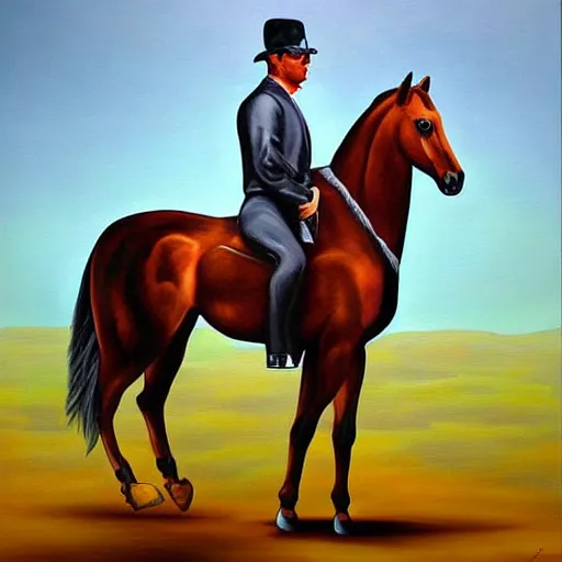 Prompt: beautiful surreal painting of a horse and man by vito campanella,