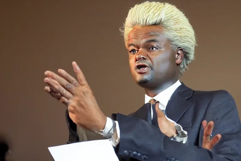 Image similar to african geert wilders speaking to a crowd