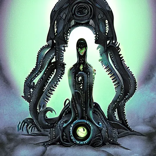 Image similar to GLaDOS as a lovecraftian God