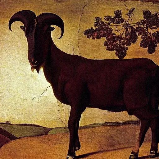 Prompt: majestic painting of a standing goat by Michelangelo Merisi da Caravaggio