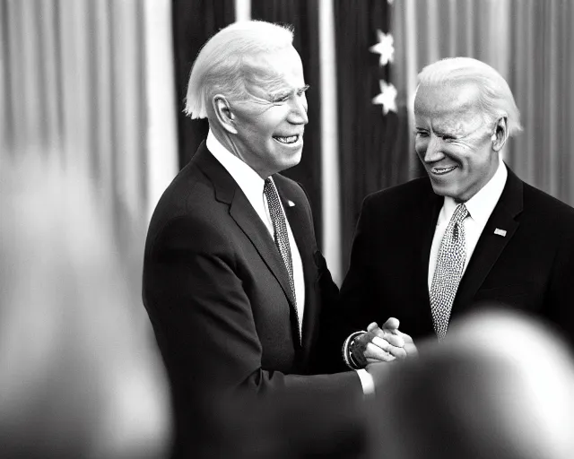 Image similar to president joe biden face to face with president joe biden, nikon 3 5 mm, photograph