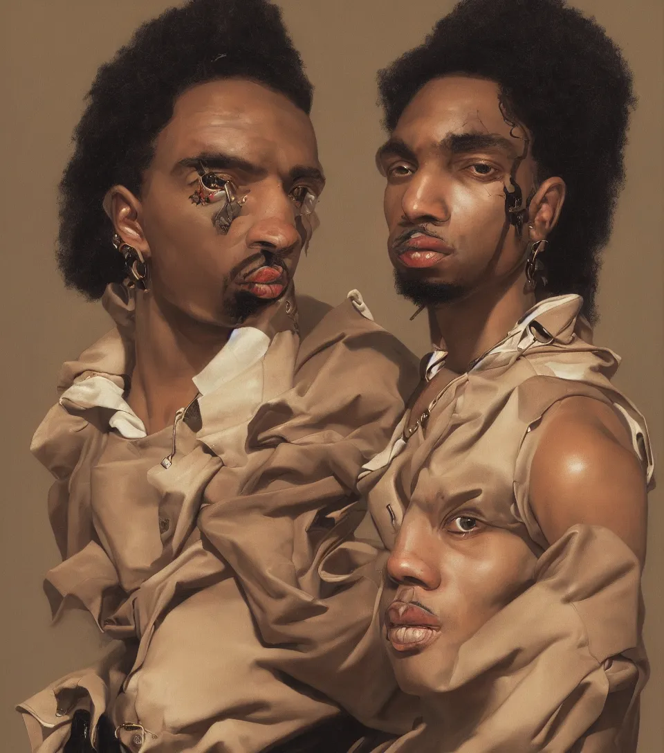 Image similar to portrait of nle choppa by roberto ferri x fendi