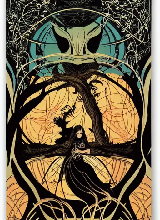 Image similar to endless forest, black holes, art nouveau, 7 0 s pulp poster art, majestic character, detailed