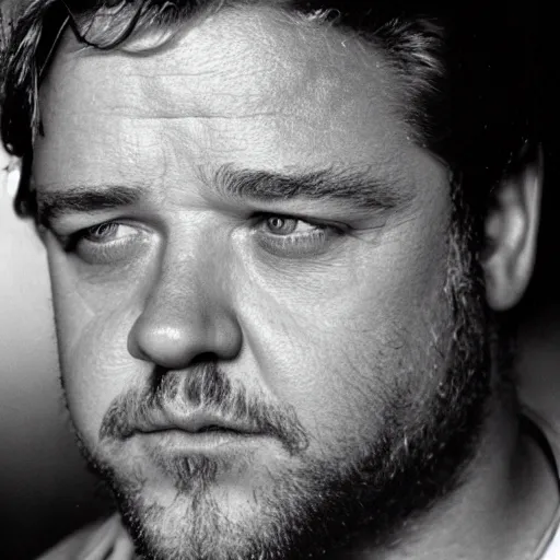 Prompt: young russell crowe, professional photography, face closeup