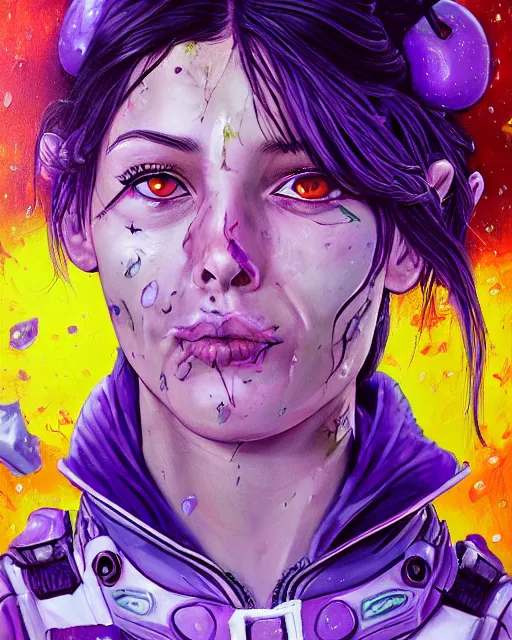 Image similar to an epic fantastic realism comic book style portrait painting of a purple - eyed girl, cherry blossom rain everywhere, apex legends,