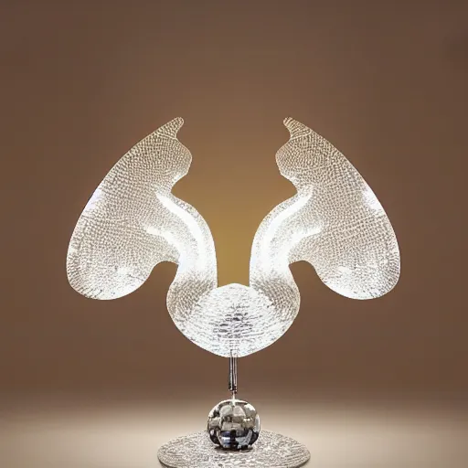 Image similar to luxury table lamp with a swan shape, intricate details, designed by swarovski