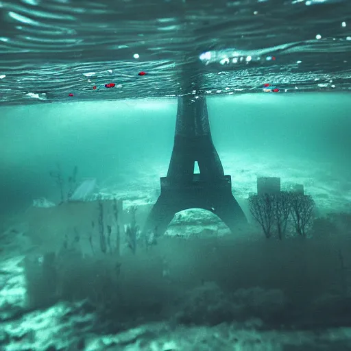 Image similar to Paris underwater, trending on 500px, canon 5D mk2