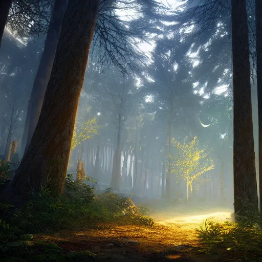 Prompt: A young heavenly and peaceful forest, beautiful lighting,digital art , highly detailed , high contrast, beautiful lighting, award winning , trending on art station, 8k, photorealistic,unreal engine 5