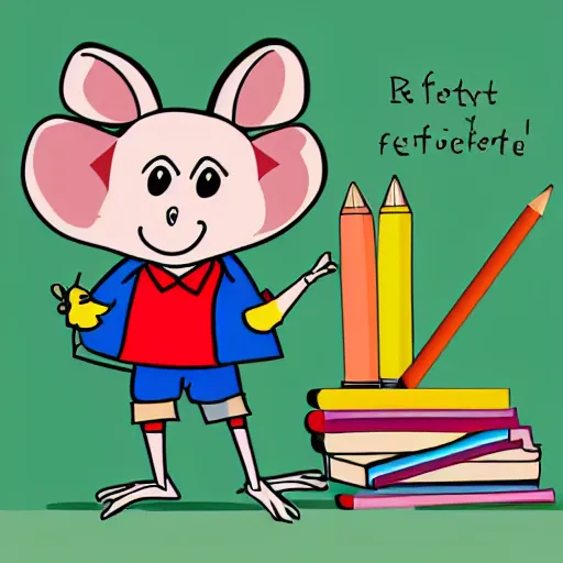 Prompt: cartoon of a rat in school uniform on his first day of school, highly detailed, colourful