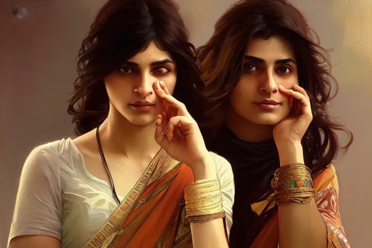 Prompt: Anxious good looking pale young Indian doctors arguing, portrait, elegant, intricate, digital painting, artstation, concept art, smooth, sharp focus, illustration, art by artgerm and greg rutkowski and alphonse mucha