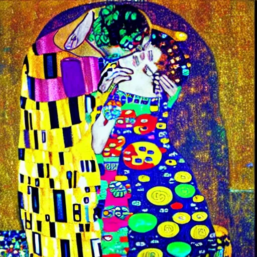 Image similar to by gustav klimt natural. a beautiful street art of a space battle with wild, bright colors.