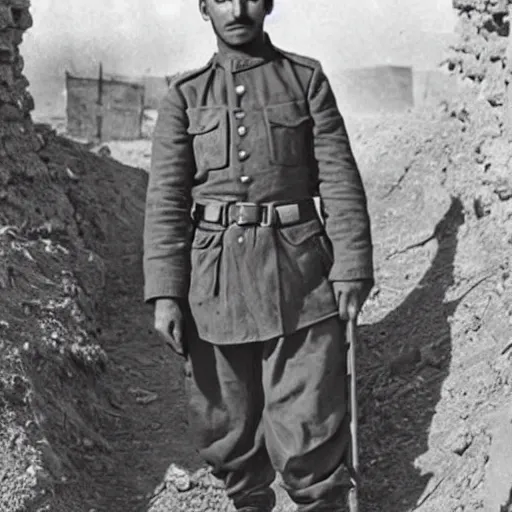 Image similar to Kurdish soldier wearing Kurdish clothes, ww1 trench, war photo, award winning photo