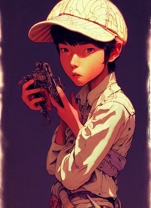 Image similar to prompt : portrait soft light painted by james jean and katsuhiro otomo and erik jones, inspired by akira anime, epic fantasy, a young dark skinned girl with short hair dressed as a boy in plain peasant clothing and a newsboy cap, intricate oil painting, high detail illustration, sharp high detail