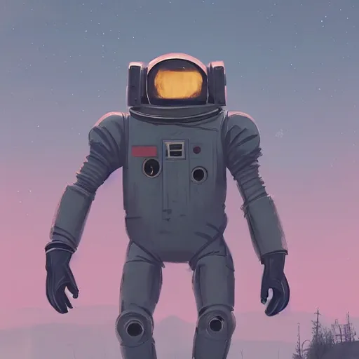 Image similar to astronaut panzerwolf made of steel, in heavy armor, by simon stalenhag, by ian pesty and alena aenami and makoto shinkai, concept art, matte painting, washed colors,