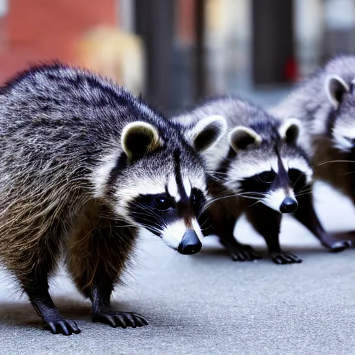 Prompt: raccoon parade in downtown Manhattan, photo, detailed, 4k