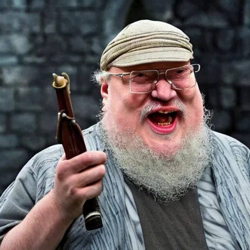 Prompt: george rr martin screaming and never finishing winds of winter