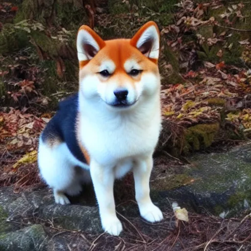 Image similar to crossbreed of a shiba inu and a norwegian forest cat, photo