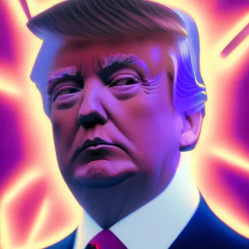 Prompt: portrait of an ethereal donald trump made of purple light, divine, cyberspace, mysterious, dark high-contrast concept art