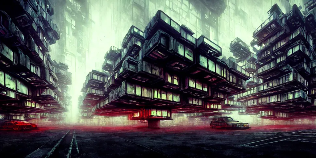 Image similar to pixelated concept art, octane render, a brooding, dystopian city ruins, reflections, volumetric neon lighting, dramatic, white neon glow, 8 k, ultra - hd, insanely detailed and intricate, hypermaximalist, brutalist habitat 6 7, elegant, ornate, by gerald brom, by syd mead, akihiko yoshida, doug chiang, cinematic