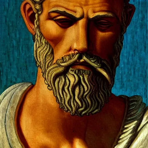 Image similar to portrait of ancient greek man with sharp nose. fine detail. artistic painting by lurid