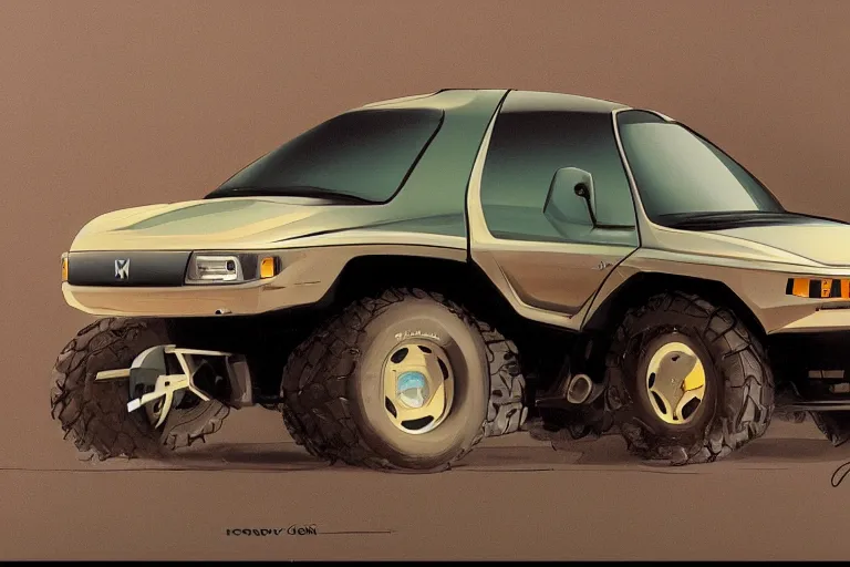 Prompt: 2 0 0 1 space odyssy concept painting of a honda e kei truck