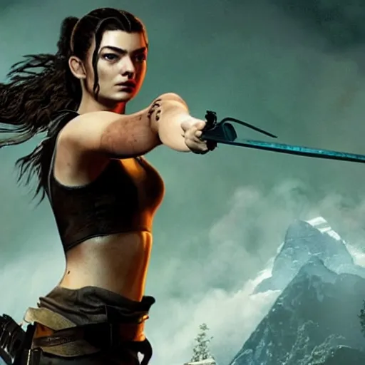 Image similar to lorde as lara croft