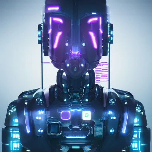 Image similar to a robot with a terrarium for a head, cyberpunk, city, neon, sci fi, 4k, artstation, octane, unreal