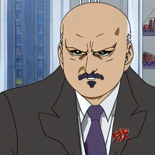 Prompt: alexander lukashenko as a main villain in anime in style of hayao miyazaki